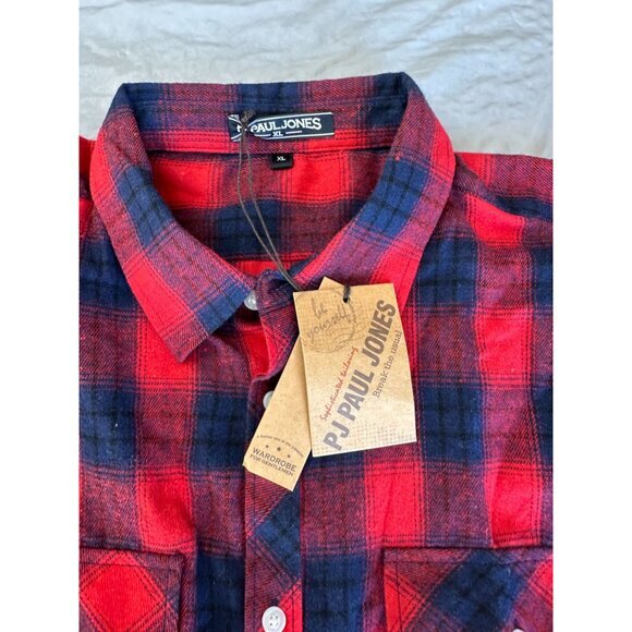 NWT Pj Paul Jones mens Red Black Flannel XL long sleeve button up Polyester plai - Picture 3 of 8